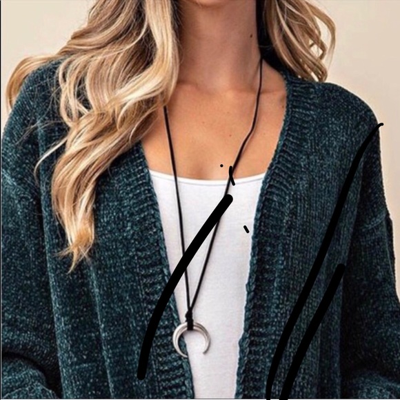 ONE LEFT -Beautiful Long Hunter Green Cardigan - Picture 2 of 4